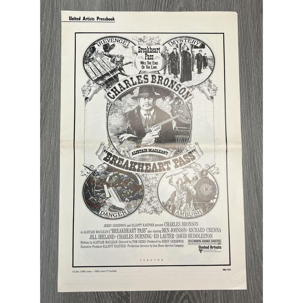 Vintage 1975 Breakheart Pass Pressbook Charles Bronson Western Movie Memorabilia
